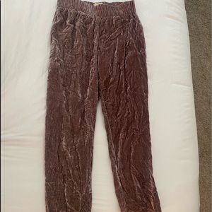 Pink velvet pants from Anthropologie.